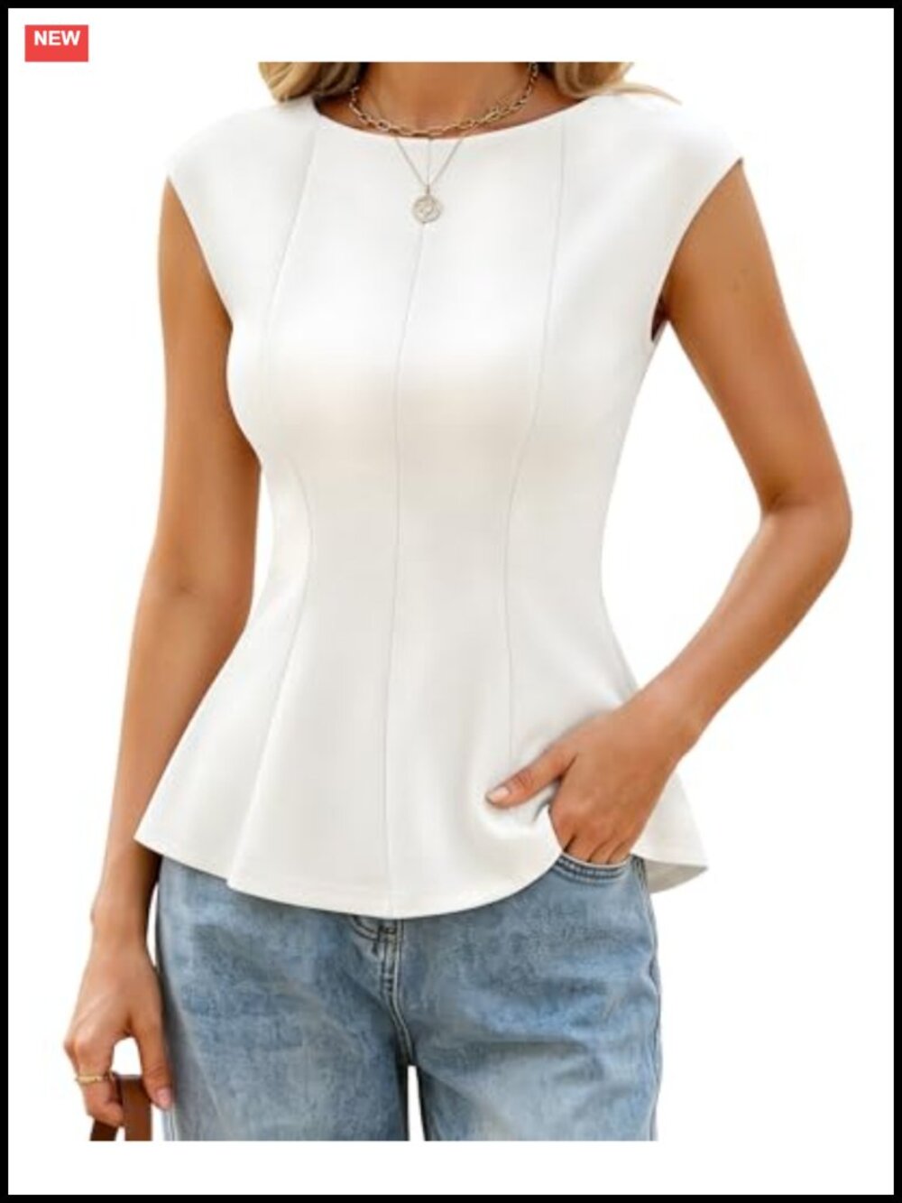 Women's Peplum Blouse Business Casual Ruffle Hem Slim Fit Cap Sleeve Tank Top